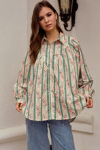 Load image into Gallery viewer, LovLov OVERSIZED Floral Striped Button Down Top in Sage
