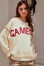 Load image into Gallery viewer, LovLov Knit Sweater with &quot;Game Day&quot; Yoga Lettered Front in Ivory/Burgundy
