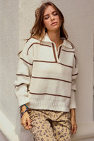 LovLov Striped Textured Knit Sweater in Latte/Ivory
