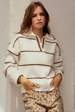 Load image into Gallery viewer, LovLov Striped Textured Knit Sweater in Latte/Ivory
