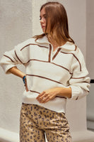 LovLov Striped Textured Knit Sweater in Latte/Ivory