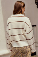 LovLov Striped Textured Knit Sweater in Latte/Ivory