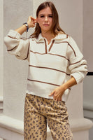 LovLov Striped Textured Knit Sweater in Latte/Ivory