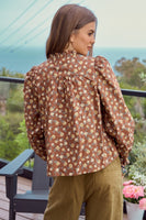 LovLov Floral Print Cotton Top in Mocha