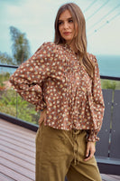 LovLov Floral Print Cotton Top in Mocha