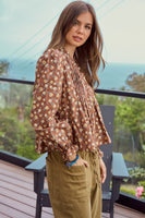 LovLov Floral Print Cotton Top in Mocha