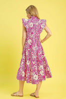 Umgee Floral Boho Print Midi Dress in Magenta