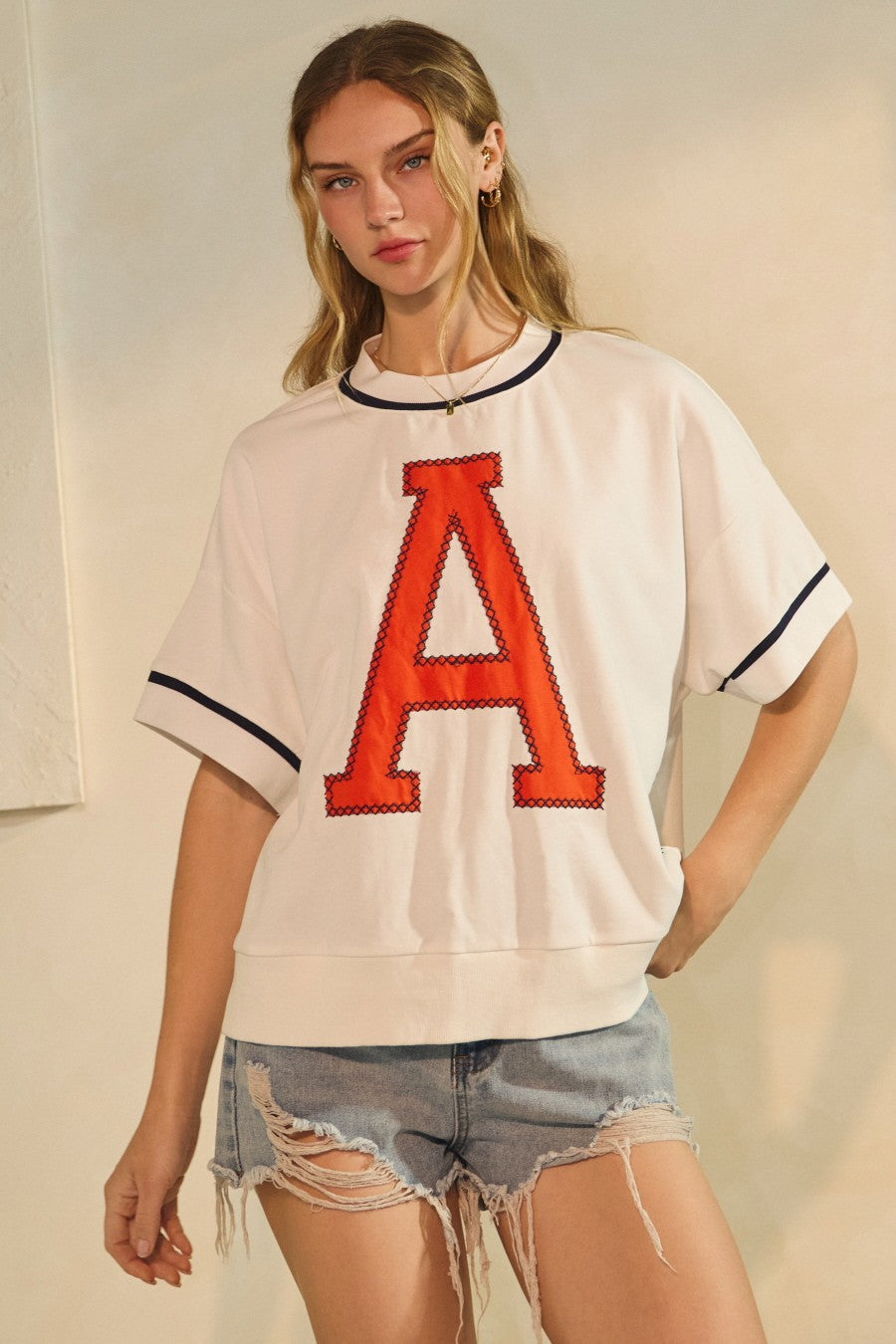 Oddi OVERSIZED Game Day Sweatshirt in White Navy