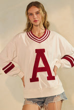 Load image into Gallery viewer, Oddi  Knit Sweatshirt with Retro A Patched Front in White Red Combo
