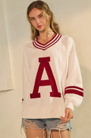 Oddi  Knit Sweatshirt with Retro A Patched Front in White Red Combo