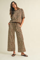 AnnieWear Leopard Jacquard Knit Top & Wide Leg Pants Set in Brown
