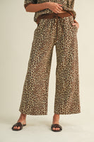 AnnieWear Leopard Jacquard Knit Top & Wide Leg Pants Set in Brown
