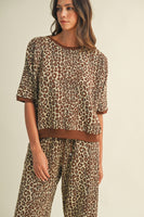 AnnieWear Leopard Jacquard Knit Top & Wide Leg Pants Set in Brown
