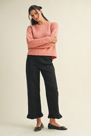 AnnieWear Stretch Twill Cropped Pants with Ruffles in Black