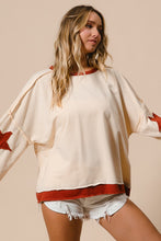 Load image into Gallery viewer, BiBi French Terry Top with Star Patched Sleeves in Oatmeal
