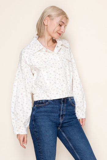 White Birch Floral Print Jacket in Off White