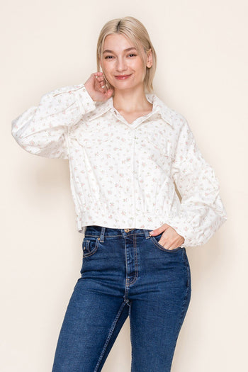 White Birch Floral Print Jacket in Off White