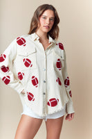 Fantastic Fawn OVERSIZED Football Patched Jacket in Off White