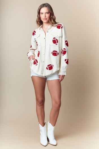 Fantastic Fawn OVERSIZED Football Patched Jacket in Off White