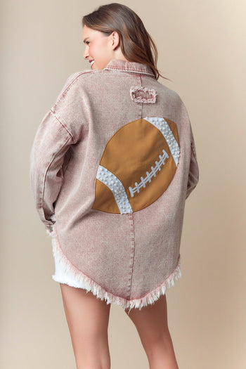 Fantastic Fawn Mineral Washed Denim Twill GAME DAY Shacket in Mauve