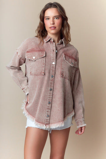 Fantastic Fawn Mineral Washed Denim Twill GAME DAY Shacket in Mauve