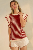 Oddi Textured Knit Striped Sweater in Dark Red Combo