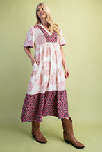 Load image into Gallery viewer, GiGio Mixed Print Tiered Midi Dress in Blush Mix
