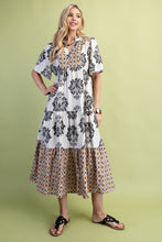 Load image into Gallery viewer, GiGio Mixed Print Tiered Midi Dress in Black Mix
