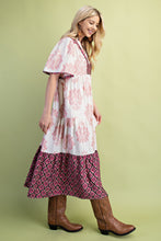 Load image into Gallery viewer, GiGio Mixed Print Tiered Midi Dress in Blush Mix
