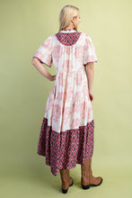 Load image into Gallery viewer, GiGio Mixed Print Tiered Midi Dress in Blush Mix
