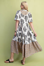 Load image into Gallery viewer, GiGio Mixed Print Tiered Midi Dress in Black Mix
