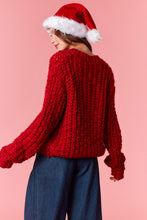 Load image into Gallery viewer, Peach Love Chunky Knit Cardigan in Red
