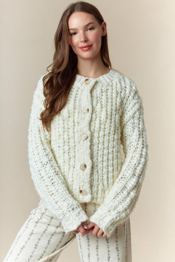 Peach Love Chunky Knit Cardigan in Cream