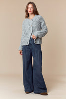 Peach Love Chunky Knit Cardigan in Heather Grey