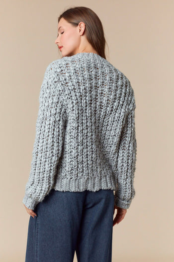 Peach Love Chunky Knit Cardigan in Heather Grey