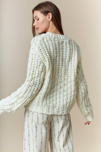 Peach Love Chunky Knit Cardigan in Cream