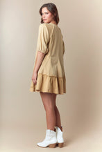 Load image into Gallery viewer, Fantastic Fawn Mineral Washed Terry Knit Mini Dress with Eyelet Lace Panel Front in Stone
