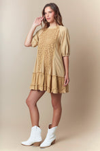 Load image into Gallery viewer, Fantastic Fawn Mineral Washed Terry Knit Mini Dress with Eyelet Lace Panel Front in Stone
