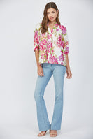 FATE Floral Print Top with Pin Tuck Details in Cream Multi