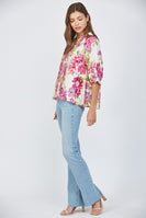 FATE Floral Print Top with Pin Tuck Details in Cream Multi