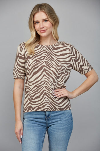 FATE Lightweight Animal Print Knit Sweater in Taupe Brown