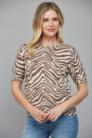 FATE Lightweight Animal Print Knit Sweater in Taupe Brown