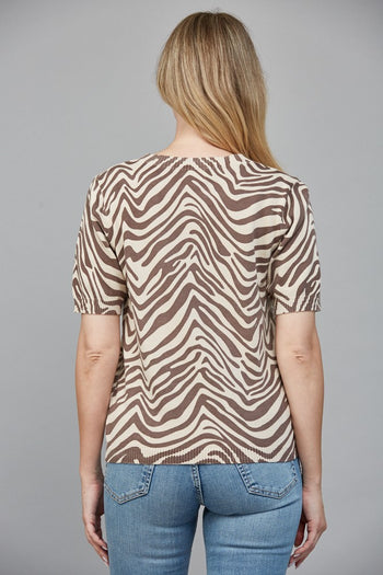 FATE Lightweight Animal Print Knit Sweater in Taupe Brown