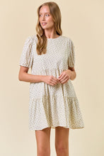 Load image into Gallery viewer, Doe &amp; Rae Ditsy Floral Round Neck Tiered Mini Dress in Blush
