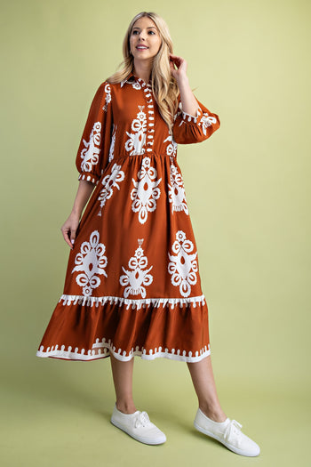 GiGio Bold Print Midi Dress in Pumpkin