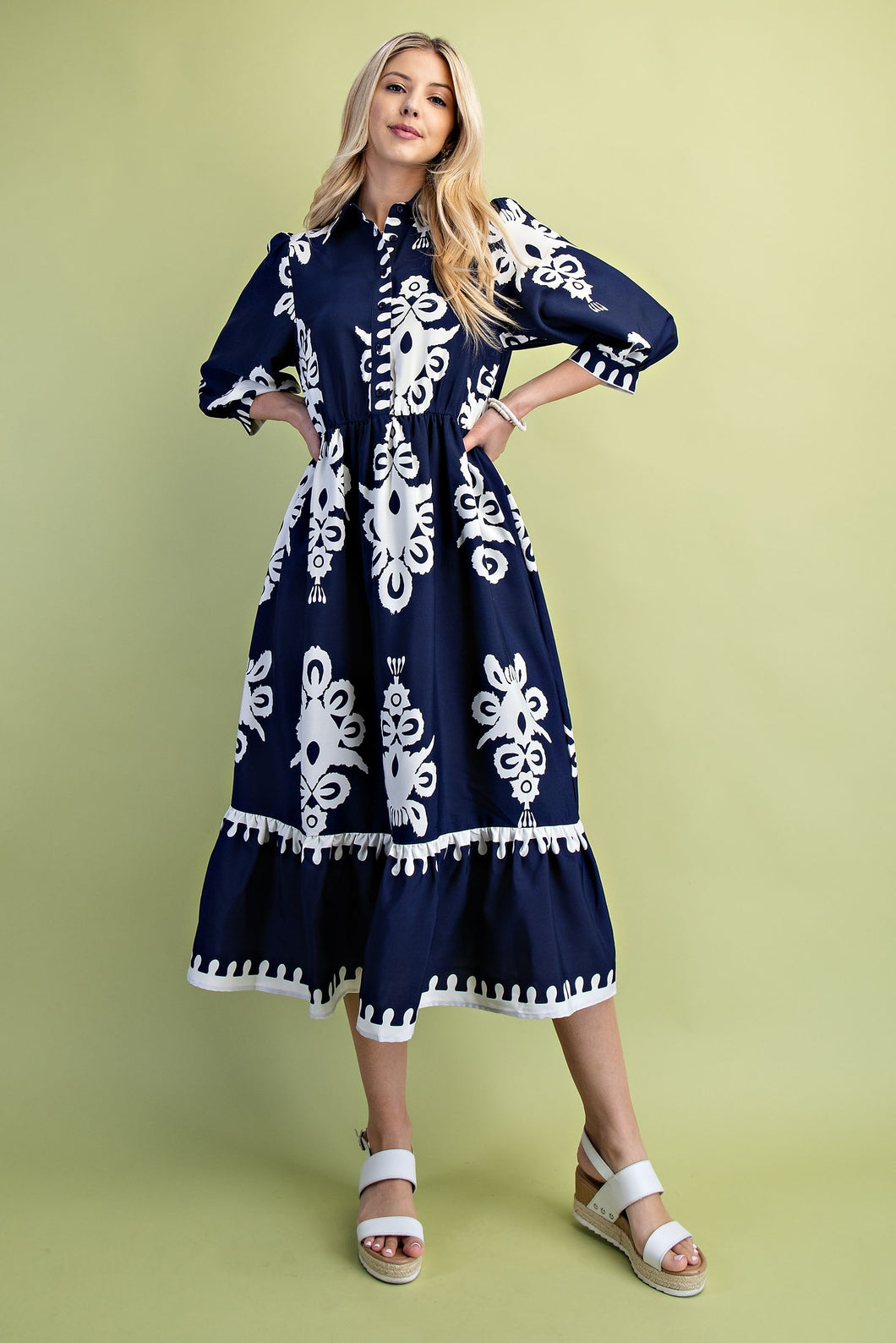 GiGio Bold Print Midi Dress in Navy
