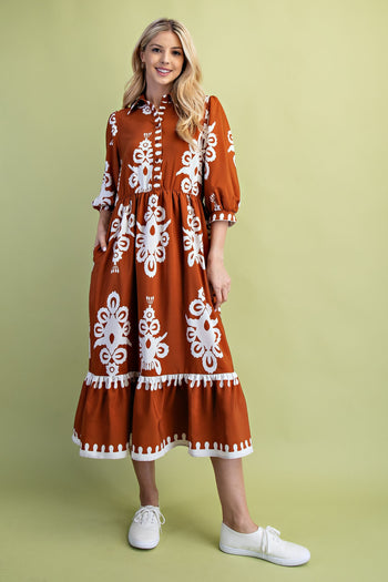 GiGio Bold Print Midi Dress in Pumpkin