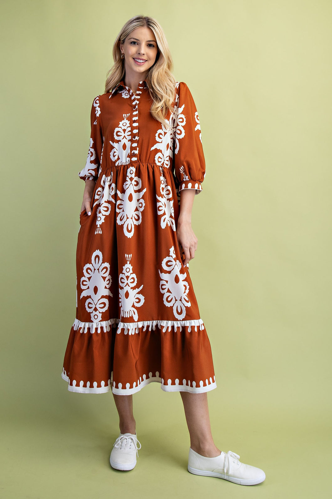 GiGio Bold Print Midi Dress in Pumpkin