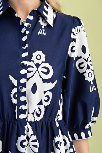 GiGio Bold Print Midi Dress in Navy