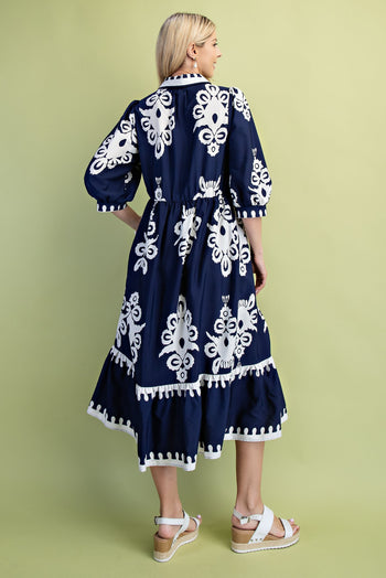 GiGio Bold Print Midi Dress in Navy